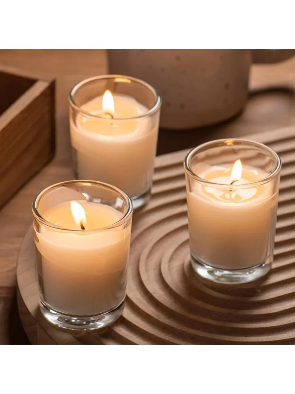 24 Pack Warm White Unscented Glass Votive Candles - Hand Poured Wax for Spa